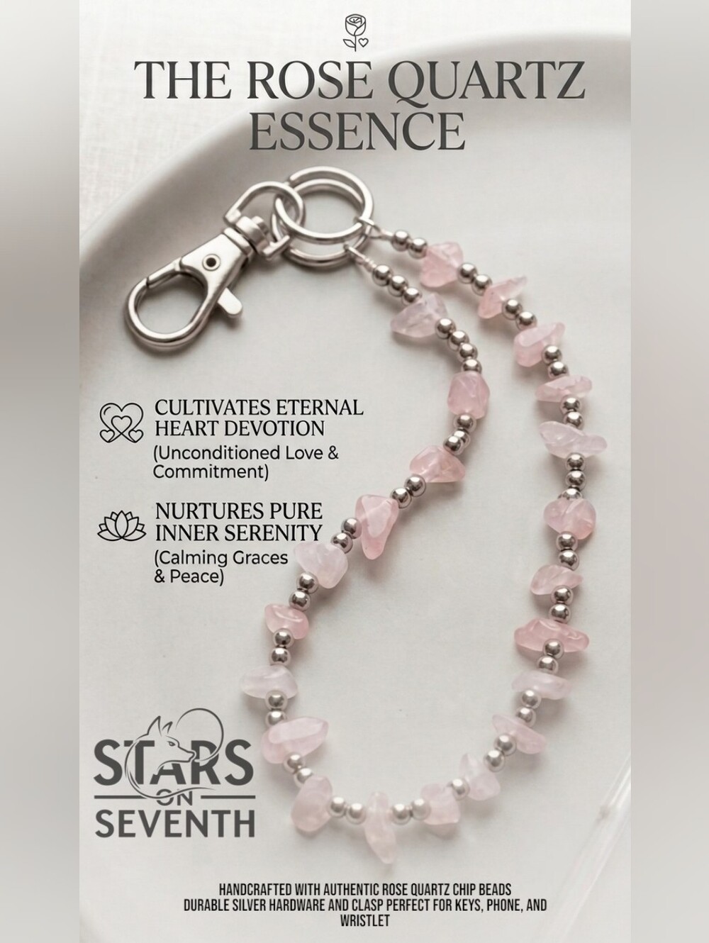 Handmade | Rose Quartz Essence | Crystal Phone Wristlet & Keychain